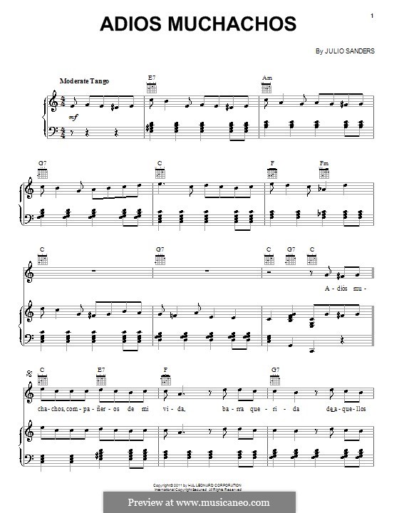 Adios Muchachos: Für Stimme und Klavier (oder Gitarre) by Julio Cesar Sanders