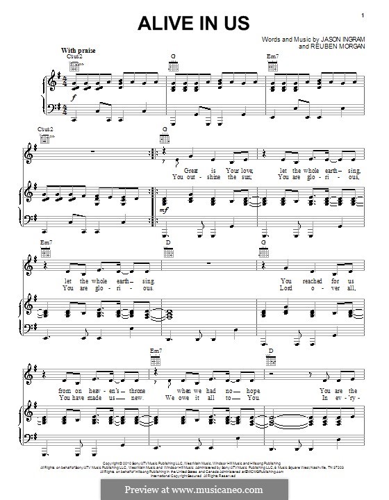 Alive in Us (Hillsong United): Für Stimme und Klavier (oder Gitarre) by Jason David Ingram, Reuben Morgan