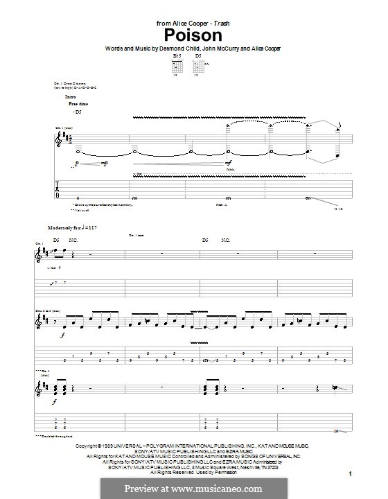 Poison: Für Gitarre mit Tabulatur by Alice Cooper, Desmond Child, John McCurry