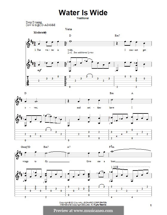 The Water is Wide (O Waly, Waly), Printable scores: Für Gitarre by folklore