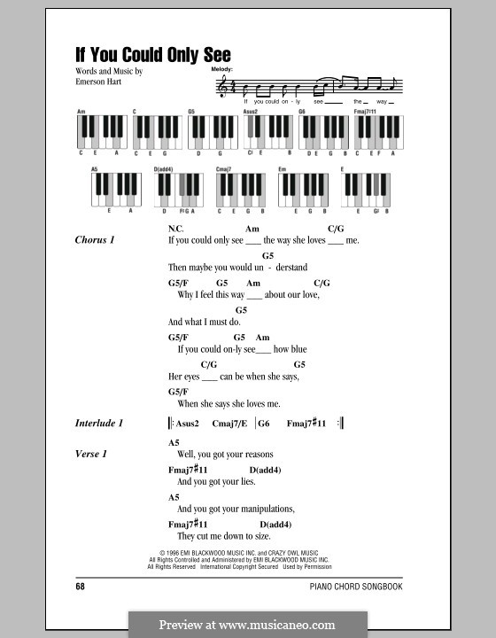 If You Could Only See (Tonic): Text und Akkorde für Klavier by Emerson Hart