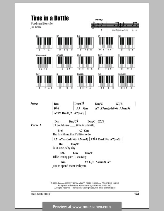 Time in a Bottle: Text und Akkorde für Klavier by Jim Croce