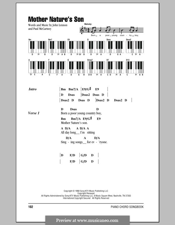Mother Nature's Son (The Beatles): Text und Akkorde für Klavier by John Lennon, Paul McCartney