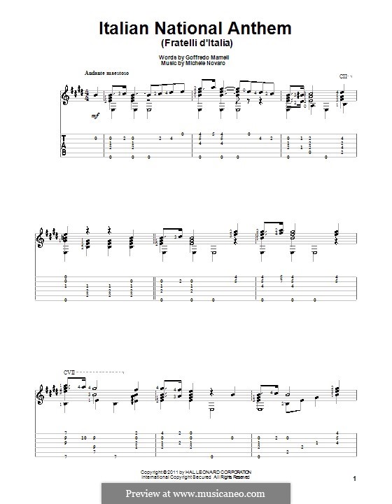 Inno Di Mameli (Italian National Anthem): Für Gitarre by Michele Novaro