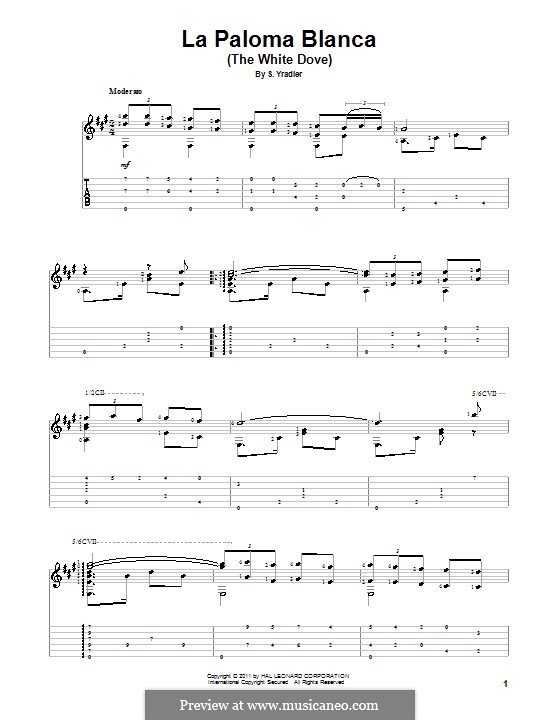 La Paloma (Die Taube): Für Gitarre mit Tab by Sebastián Yradier