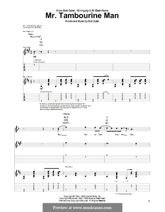 Mr. Tambourine Man: Für Gitarre mit Tabulatur by Bob Dylan