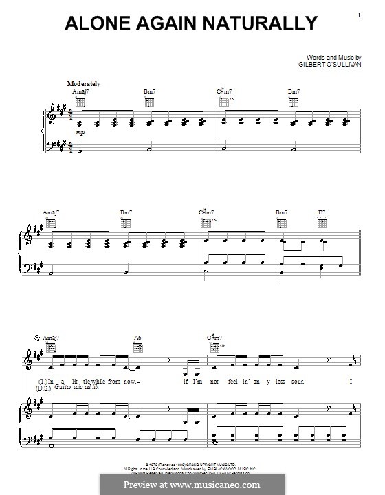 Alone Again (Naturally): Für Stimme und Klavier (oder Gitarre) by Gilbert O'Sullivan