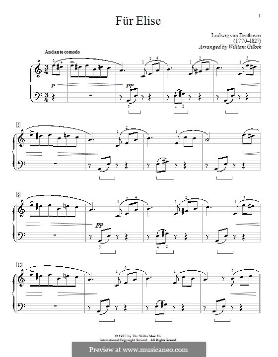 Für Elise, für Klavier, WoO 59: Version by William Gillock by Ludwig van Beethoven