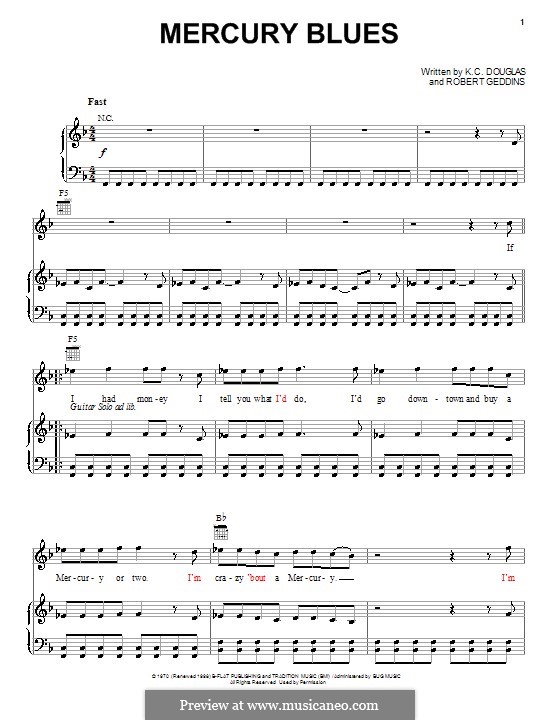 Mercury Blues (Alan Jackson): Für Stimme und Klavier (oder Gitarre) by K. C. Douglas, Robert Geddins