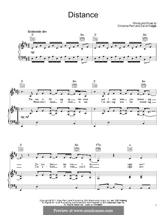 Distance (Christina Perri): Für Stimme und Klavier (oder Gitarre) by David Hodges