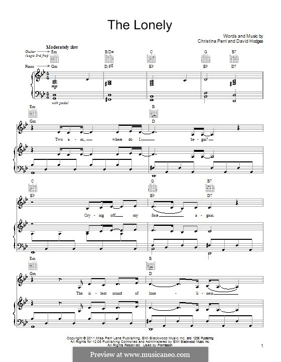 The Lonely (Christina Perri): Für Stimme und Klavier (oder Gitarre) by David Hodges