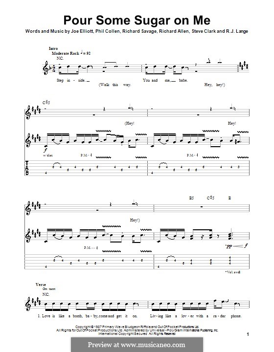 Pour Some Sugar on Me (Def Leppard): Für Gitarre mit Tabulatur by Joe Elliott, Phil Collen, Richard Savage, Robert John Lange, Steve Clark