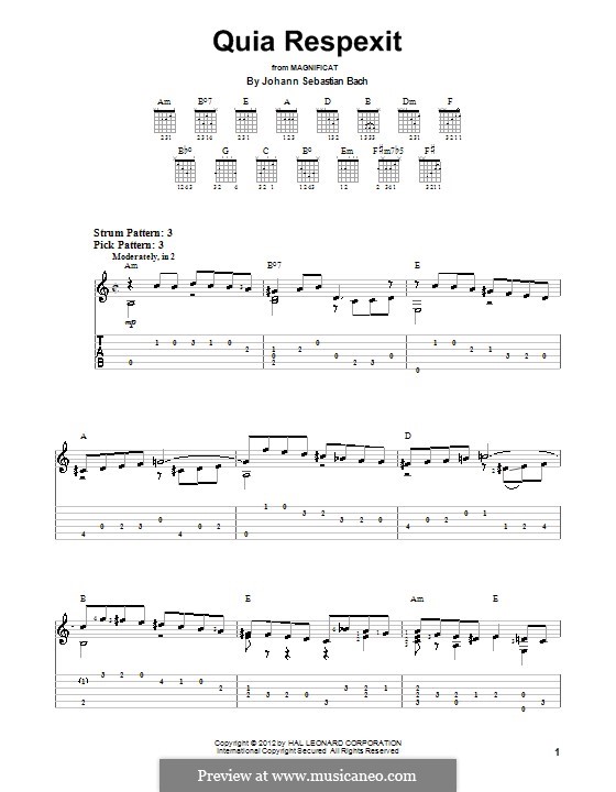 Magnificat in D-Dur, BWV 243: Quia respexit, for guitar by Johann Sebastian Bach