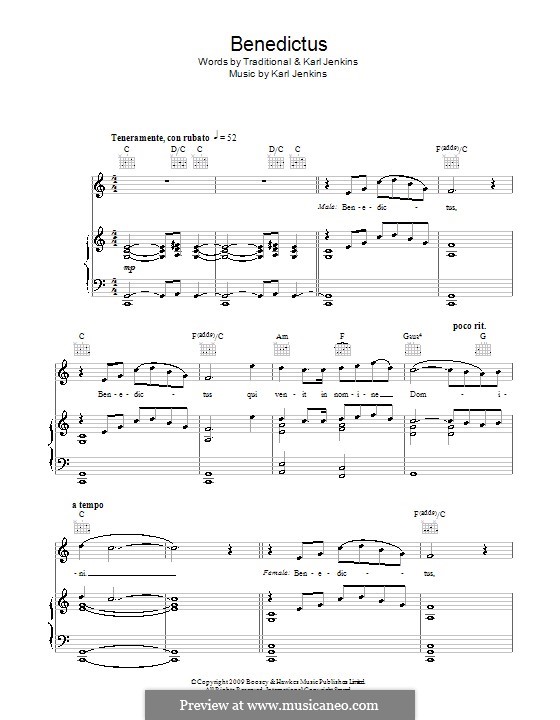 Benedictus: Für Stimme und Klavier (oder Gitarre) by Karl Jenkins