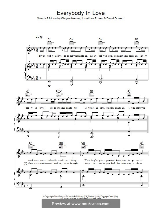 Everybody in Love (JLS): Für Stimme und Klavier (oder Gitarre) by David Doman, Jonathan Rotem, Wayne Anthony Hector