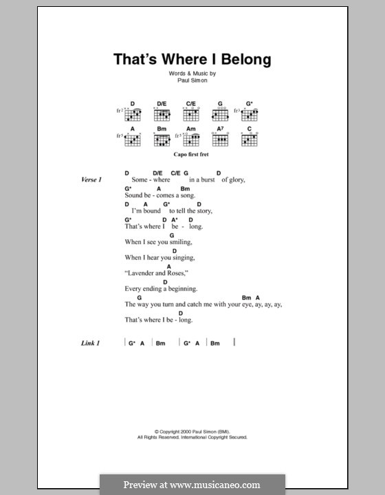 That's Where I Belong: Text und Akkorde by Paul Simon