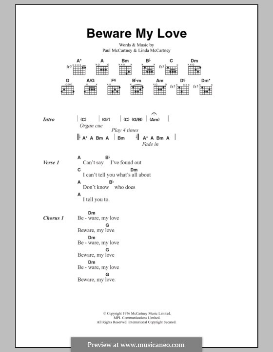 Beware My Love: Text und Akkorde by Linda McCartney, Paul McCartney