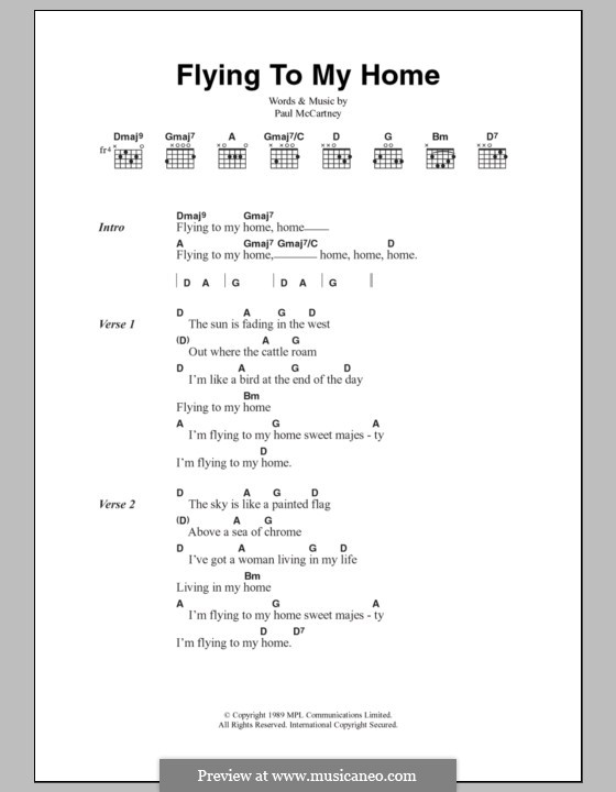 Flying to My Home: Text und Akkorde by Paul McCartney