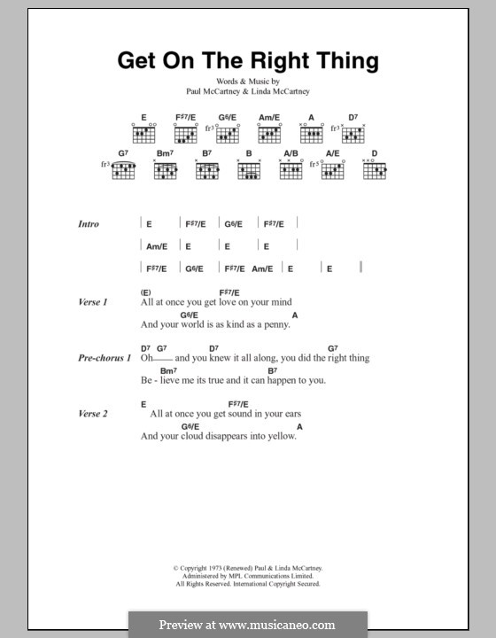 Get on the Right Thing (Wings): Text und Akkorde by Linda McCartney, Paul McCartney