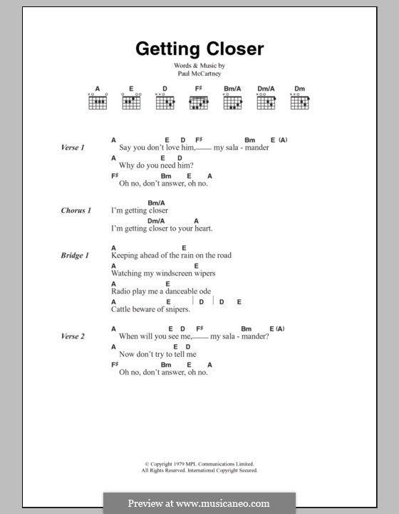 Getting Closer (Wings): Texte und Akkorde by Paul McCartney