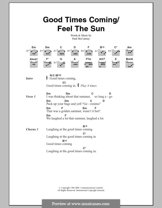 Good Times Coming/Feel the Sun: Text und Akkorde by Paul McCartney