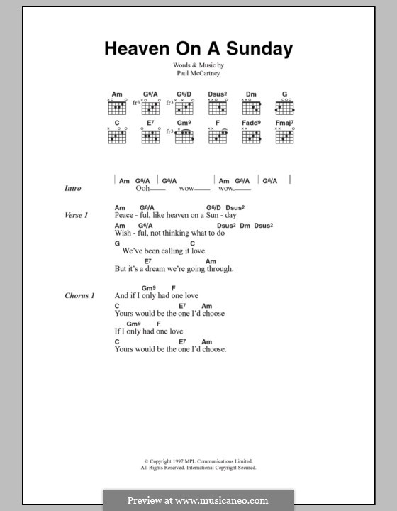 Heaven on a Sunday: Text und Akkorde by Paul McCartney