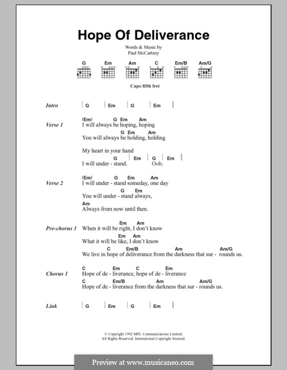 Hope of Deliverance: Text und Akkorde by Paul McCartney