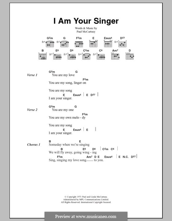 I Am Your Singer (Wings): Text und Akkorde by Paul McCartney