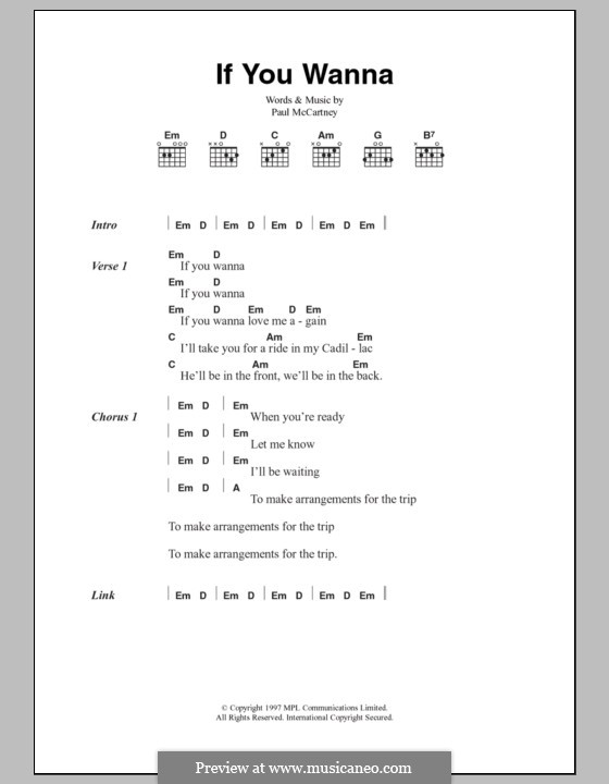 If You Wanna: Text und Akkorde by Paul McCartney