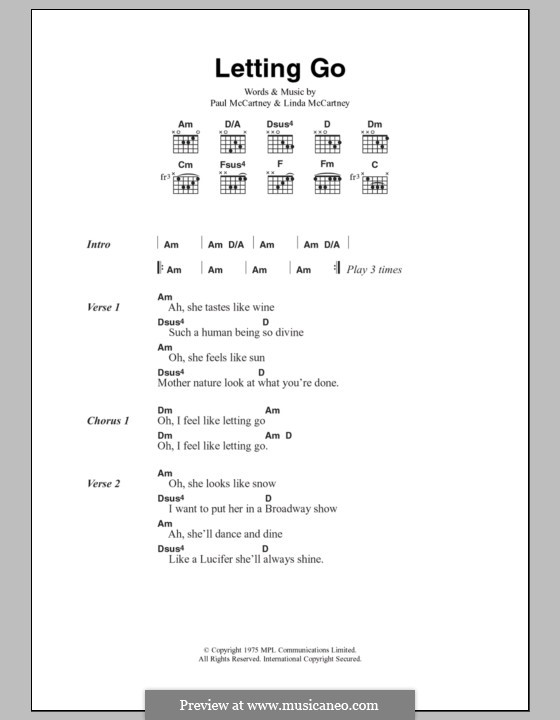 Letting Go (Wings): Text und Akkorde by Linda McCartney, Paul McCartney