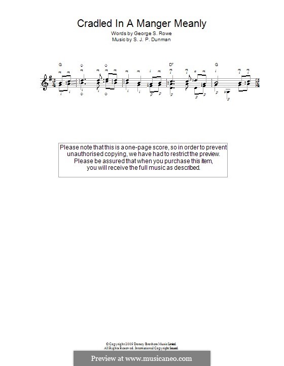 Cradled in a Manger, Meanly: Für Gitarre by S. J. P. Dunman