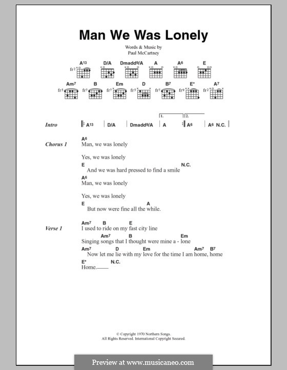 Man We Was Lonely: Text und Akkorde by Paul McCartney
