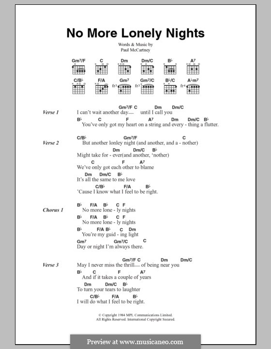 No More Lonely Nights: Text und Akkorde by Paul McCartney