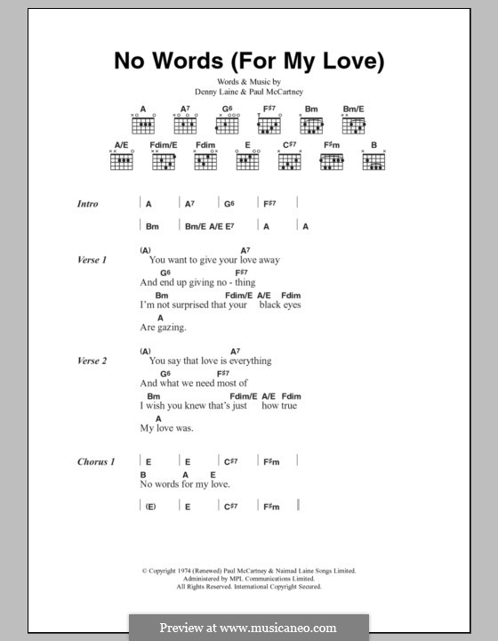 No Words (For My Love): Text und Akkorde (Wings) by Denny Laine, Paul McCartney