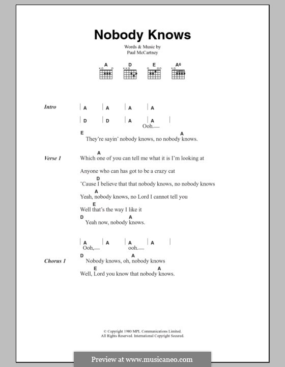 Nobody Knows: Text und Akkorde by Paul McCartney