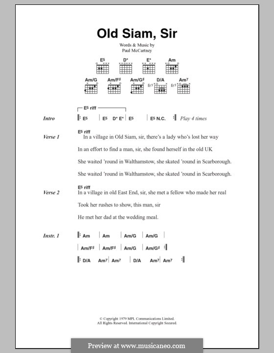 Old Siam, Sir (Wings): Text und Akkorde by Paul McCartney