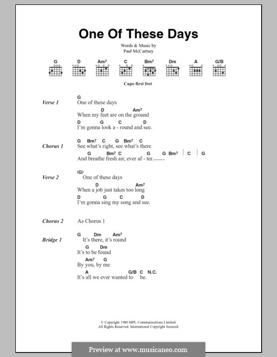 One of These Days: Text und Akkorde by Paul McCartney