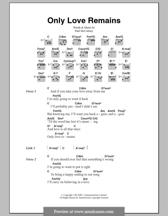 Only Love Remains: Text und Akkorde by Paul McCartney