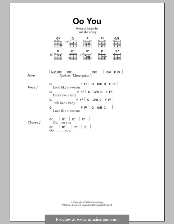 Oo You (The Beatles): Text und Akkorde by John Lennon, Paul McCartney