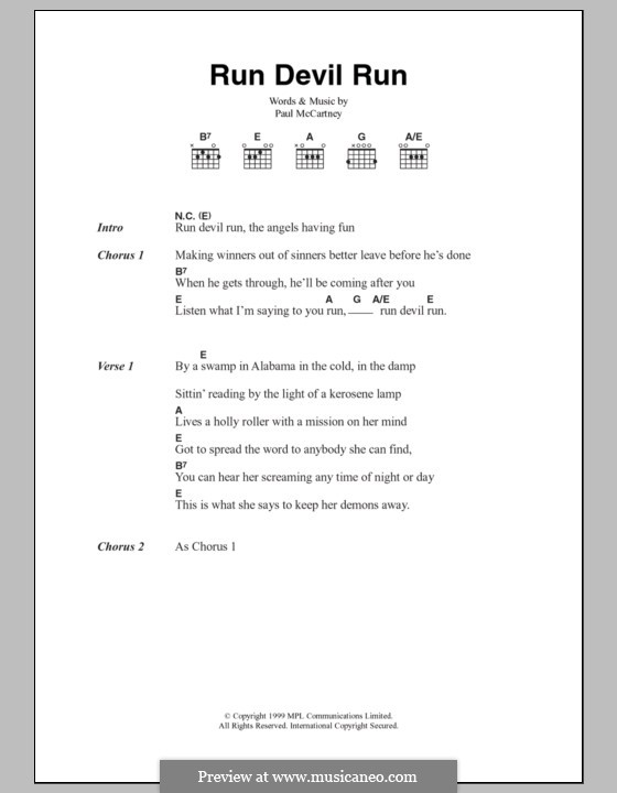 Run Devil Run: Text und Akkorde by Paul McCartney