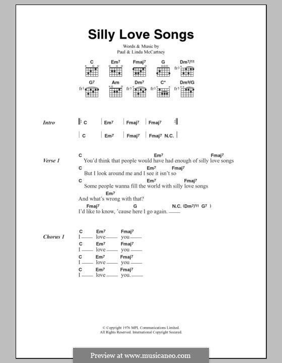 Silly Love Songs (Wings): Text und Akkorde by Linda McCartney, Paul McCartney