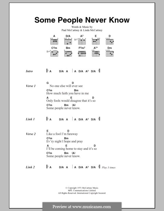 Some People Never Know (Wings): Text und Akkorde by Linda McCartney, Paul McCartney