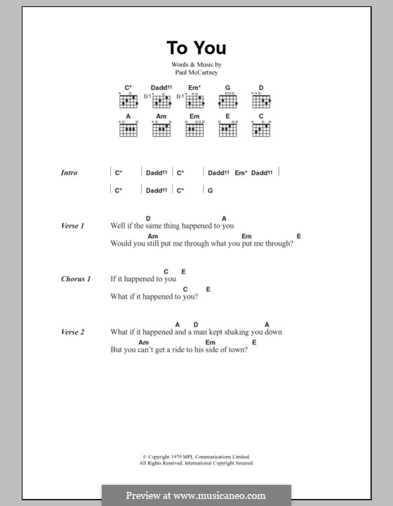 To You: Text und Akkorde by Paul McCartney