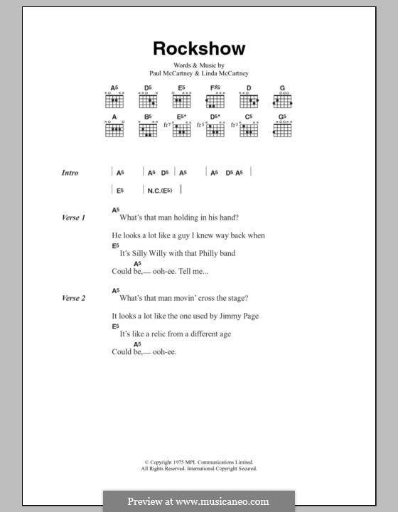 Rockshow (Wings): Text und Akkorde by Linda McCartney, Paul McCartney