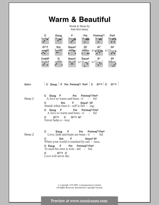 Warm and Beautiful (Wings): Text und Akkorde by Linda McCartney, Paul McCartney