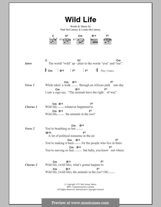 Wild Life (Wings): Text und Akkorde by Linda McCartney, Paul McCartney