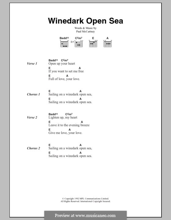 Winedark Open Sea: Text und Akkorde by Paul McCartney