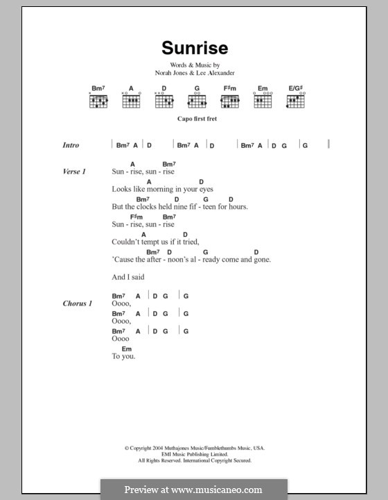 Sunrise (Norah Jones): Texte und Akkorde by Lee Alexander, Norah Jones