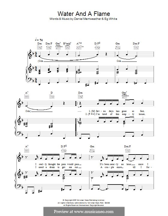 Water and a Flame: Für Stimme und Klavier (oder Gitarre) by Daniel Merriweather, Eg White
