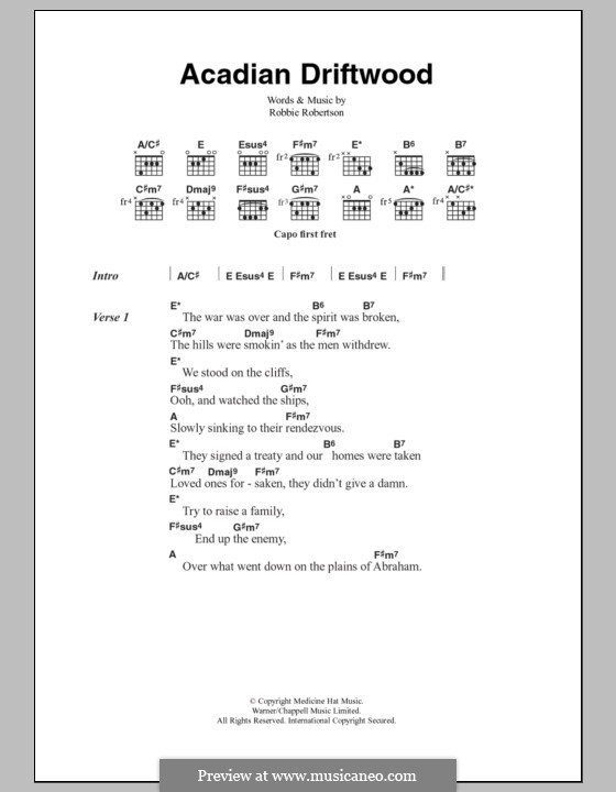 Acadian Driftwood (The Band): Texte und Akkorde by Robbie Robertson